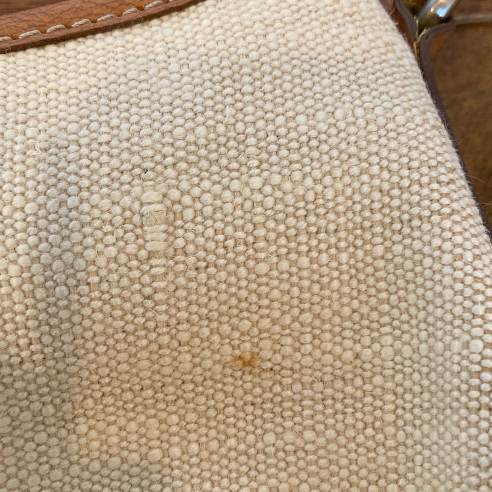 Fossil Womens Canvas Woven Leather Trim Shoulder Bag Brown Cream Classic - Picture 10 of 12
